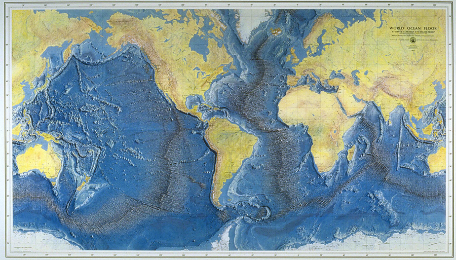 Atlantic Ocean Floor Map showing underwater ridges and mountains