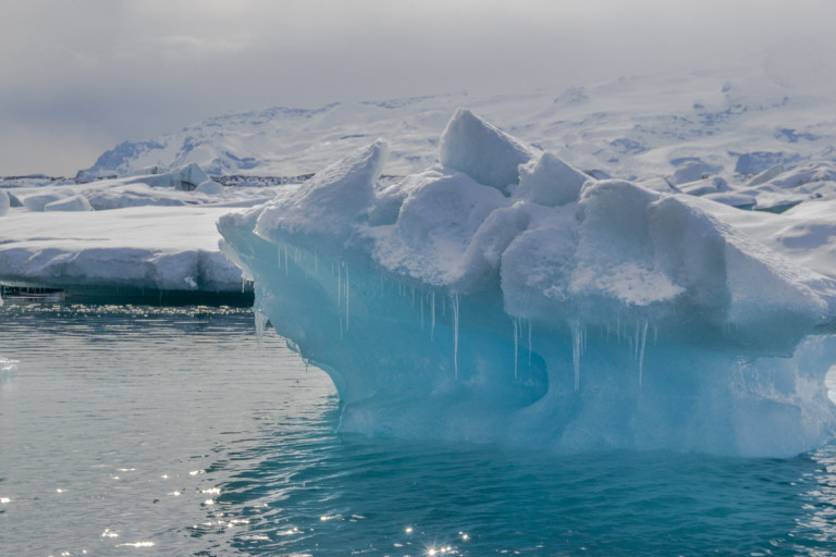 Icelandic waters with floating icepack in bright blue colors